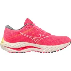 Mizuno Wave Inspire 19 Hardloopschoenen Dames - High-Vis Pink / Snow White / Luminous -Mode Schoenen mizuno wave inspire 19 womens running shoes high vis pink snow white luminous 6 1503747