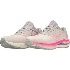 Mizuno Wave Inspire 19 Hardloopschoenen Dames - Snow White / Sakura Glow / Purple Punch