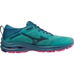 Mizuno Wave Rider TT Hardloopschoenen Dames - Lagoon / Moroccan Blue / Pink Peacock -Mode Schoenen mizuno wave rider tt womens trail running shoes lagoon moroccan blue pink peacock 3 1115688